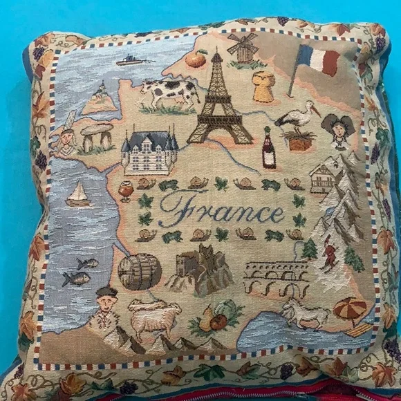 METRAX SOUVENIR FRANCE TAPESTRY DECOR PILLOW MADE IN BELGIUM EIFFEL TOWER FRENCH